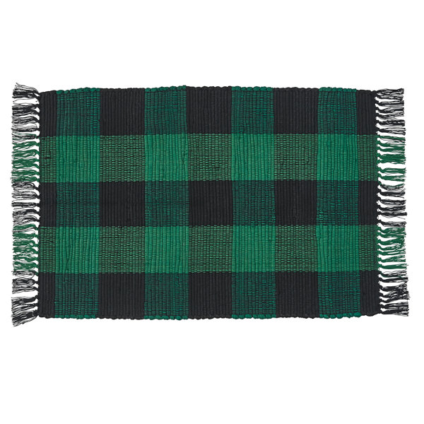 Gracie Oaks Shenaya Hand Loomed Cotton Black/Green Rug Wayfair